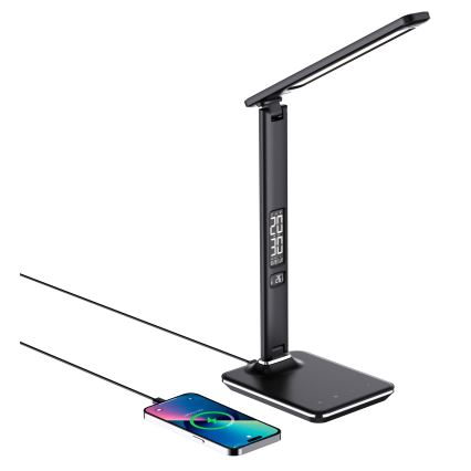 Brilagi - Candeeiro de mesa LED dimerizável com carregamento sem fios QI e USB REGINA LED/8,5W/230V preto