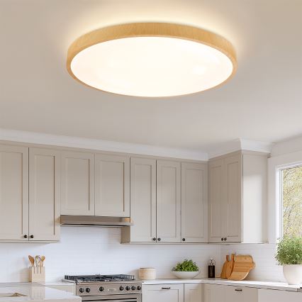 Brilagi - Luminária de teto LED dimerizável GLASS POOL DOUBLE LED/80W/230V 3000-6000K 60 cm acabamento em madeira + comando remoto