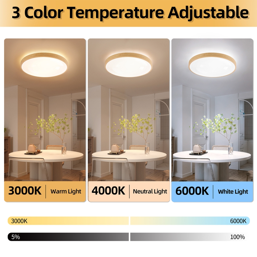 Brilagi - Luminária de teto LED dimerizável GLASS POOL DOUBLE LED/80W/230V 3000-6000K 60 cm acabamento em madeira + comando remoto