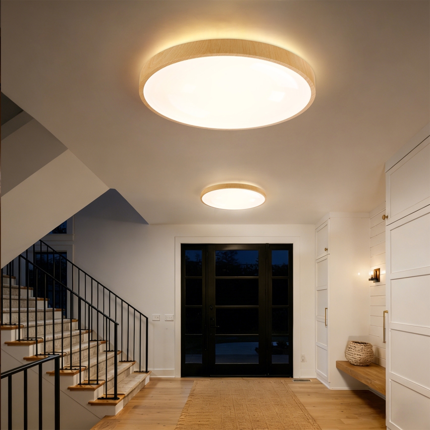 Brilagi - Luminária de teto LED dimerizável GLASS POOL DOUBLE LED/80W/230V 3000-6000K 60 cm acabamento em madeira + comando remoto