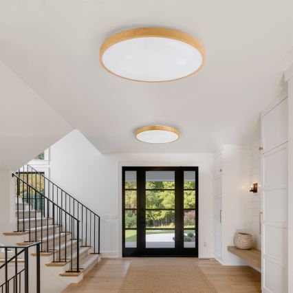 Brilagi - Luminária de teto LED dimerizável GLASS POOL DOUBLE LED/80W/230V 3000-6000K 60 cm acabamento em madeira + comando remoto