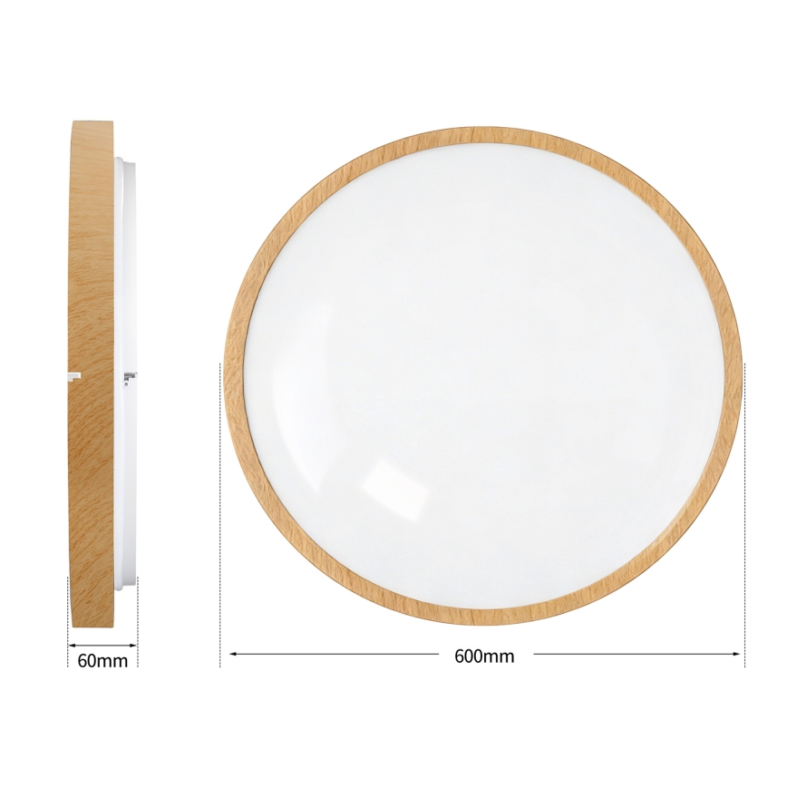 Brilagi - Luminária de teto LED dimerizável GLASS POOL DOUBLE LED/80W/230V 3000-6000K 60 cm acabamento em madeira + comando remoto