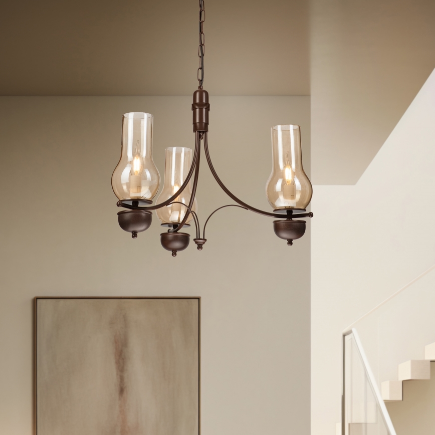 Brilagi - LED Candeeiro suspenso COTTAGE 3xE14/40W/230V castanho