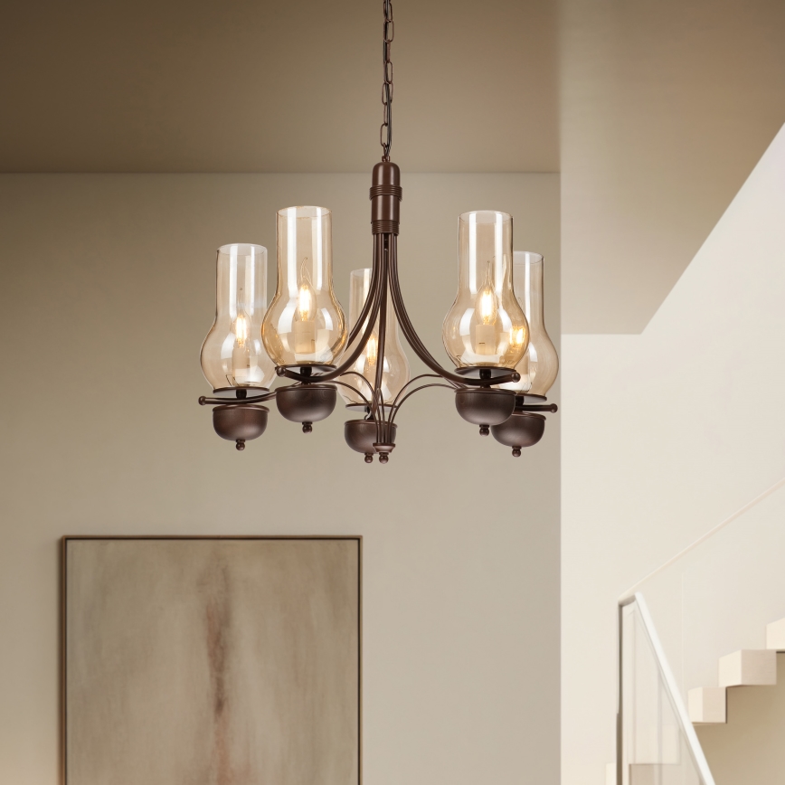 Brilagi - LED Candeeiro suspenso COTTAGE 5xE14/40W/230V carvalho/castanho