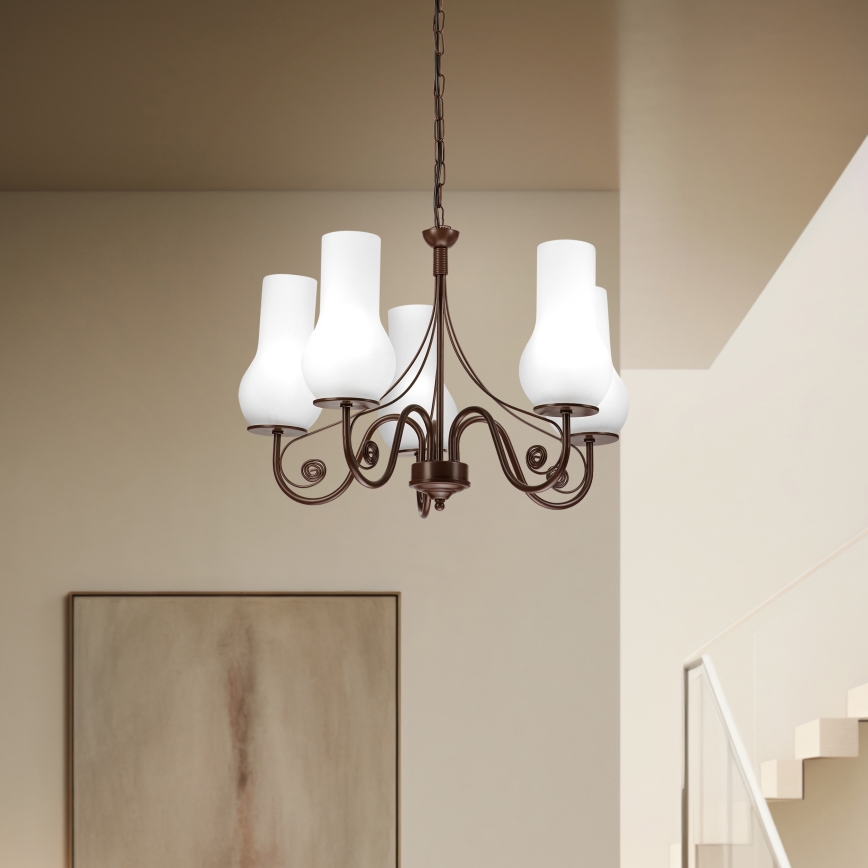 Brilagi - LED Candeeiro suspenso COTTAGE 5xE14/40W/230V castanho/branco