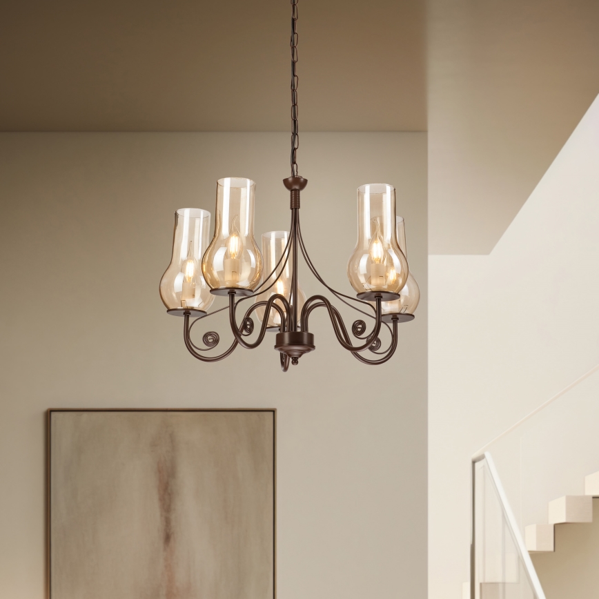 Brilagi - LED Candeeiro suspenso COTTAGE 5xE14/40W/230V castanho