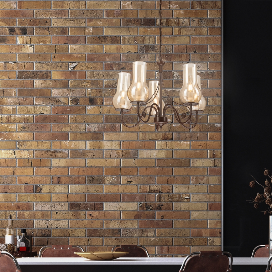 Brilagi - LED Candeeiro suspenso COTTAGE 5xE14/40W/230V castanho