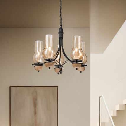 Brilagi - LED Candeeiro suspenso COTTAGE 5xE14/40W/230V faia/castanho