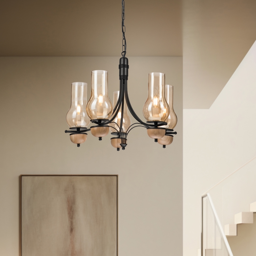 Brilagi - LED Candeeiro suspenso COTTAGE 5xE14/40W/230V faia/castanho