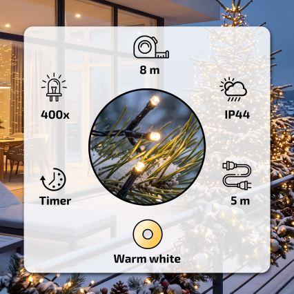 BRILAGI - LED Cordão de Luzes de Natal para Exterior 400 LEDs 13 m IP44 branco quente