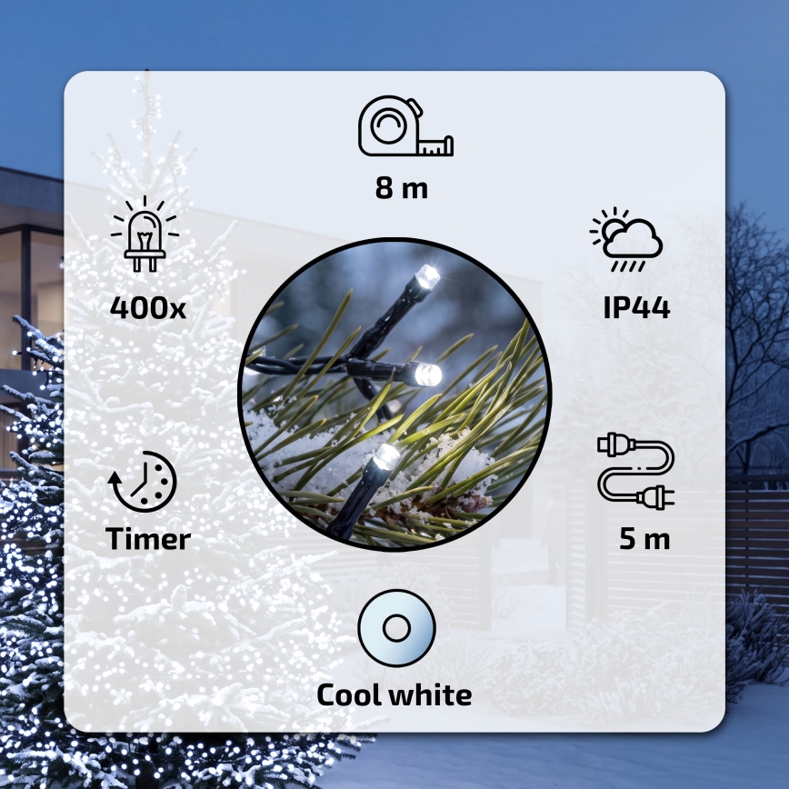 BRILAGI - LED Cordão de luzes de Natal para exterior 400xLED 13m IP44 branco frio