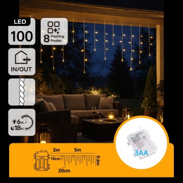 BRILAGI - LED Cordão de Natal para exterior 100xLED/3xAA/8 funções 8x0,6m IP44 branco quente