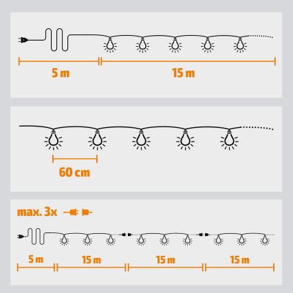 Brilagi - Cordão decorativo LED para exterior GIRLANDA 25xE12/0,8W/230V 20m IP44 branco frio