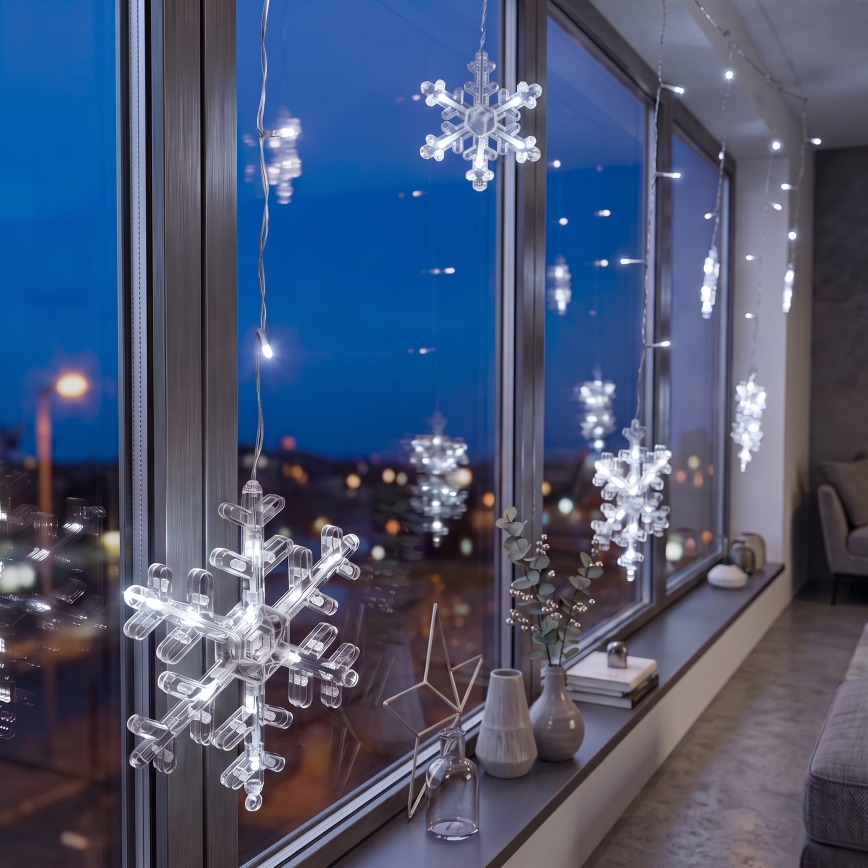 BRILAGI - LED Cortina de Natal 77xLED/3xAA/USB 3,8m flocos de neve branco frio