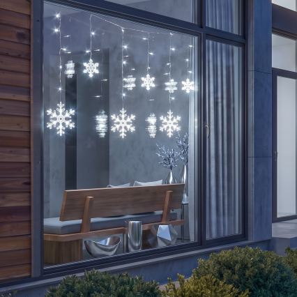 BRILAGI - LED Cortina de Natal 77xLED/3xAA/USB 3,8m flocos de neve branco frio