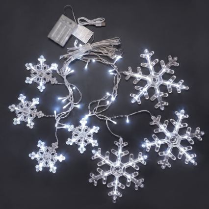 BRILAGI - LED Cortina de Natal 77xLED/3xAA/USB 3,8m flocos de neve branco frio
