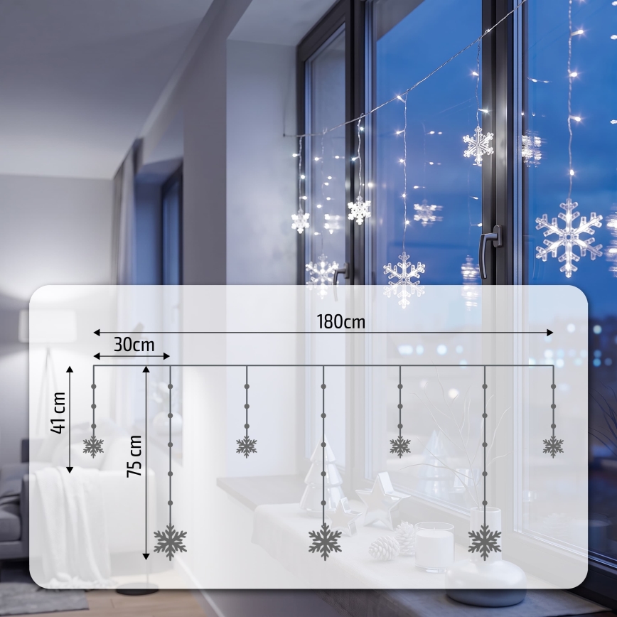BRILAGI - LED Cortina de Natal 77xLED/3xAA/USB 3,8m flocos de neve branco frio