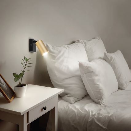 Brilagi - Aplique de parede LED RGBW dimerizável com interruptor SELE 1xGU10/4,8W/230V 3000K preto/dourado + controlo remoto