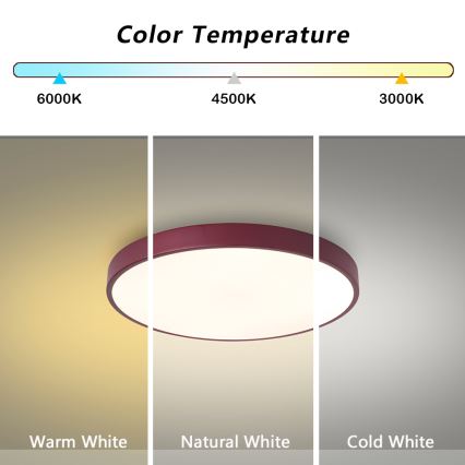 Brilagi - Luminária de teto LED dimerizável POOL LED/36W/230V 3000–6000K Ø 30 cm bordô + controlo remoto