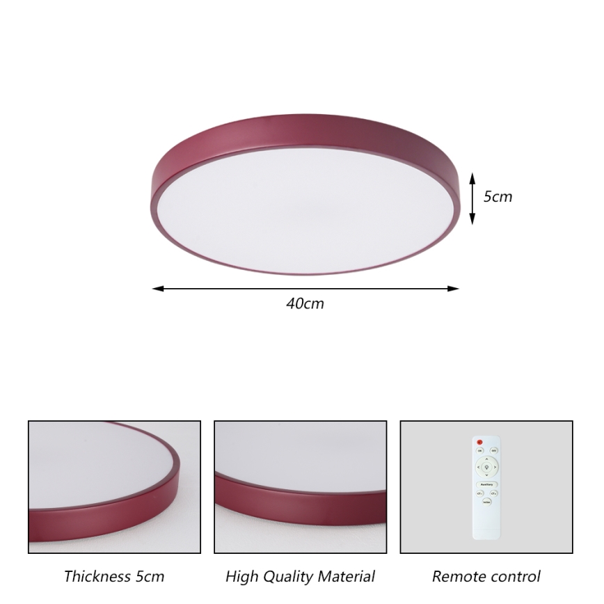 Brilagi - Candeeiro de tecto LED dimável POOL LED/48W/230V 3000-6000K Ø 40 cm bordô + controlo remoto