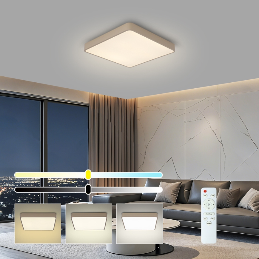 BRILAGI - Candeeiro de teto LED regulável POOL SQUARE LED/48W/230V 3000-6000K 50x50 cm bege + comando à distância