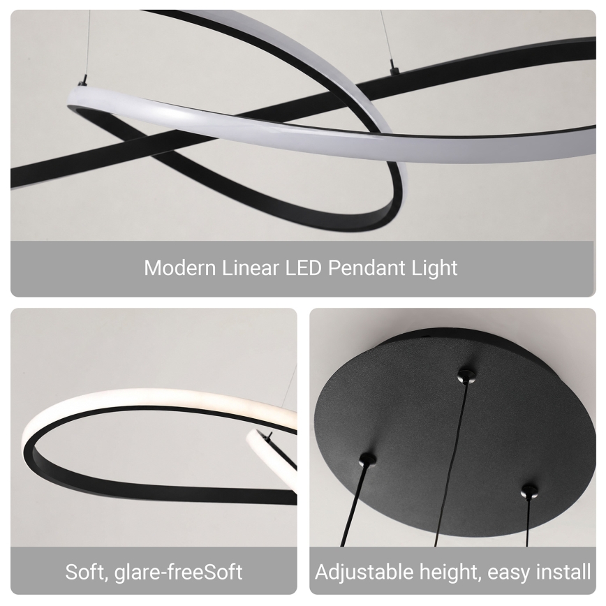 Brilagi - Lustre LED dimerizável suspenso por cabo INFINITY LED/80W/230V 3000-6000K 80x80 cm preto + controlo remoto