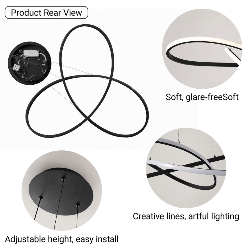Brilagi - Lustre LED dimerizável suspenso por cabo INFINITY LED/80W/230V 3000-6000K 80x80 cm preto + controlo remoto