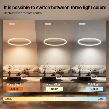 Brilagi - Lustre LED regulável suspenso por cabo PORTOFINO LED/60W/230V 3000-6000K Ø 80 cm branco + comando à distância