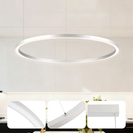 Brilagi - Lustre LED regulável suspenso por cabo PORTOFINO LED/60W/230V 3000-6000K diâmetro 80 cm prateado + controlo remoto