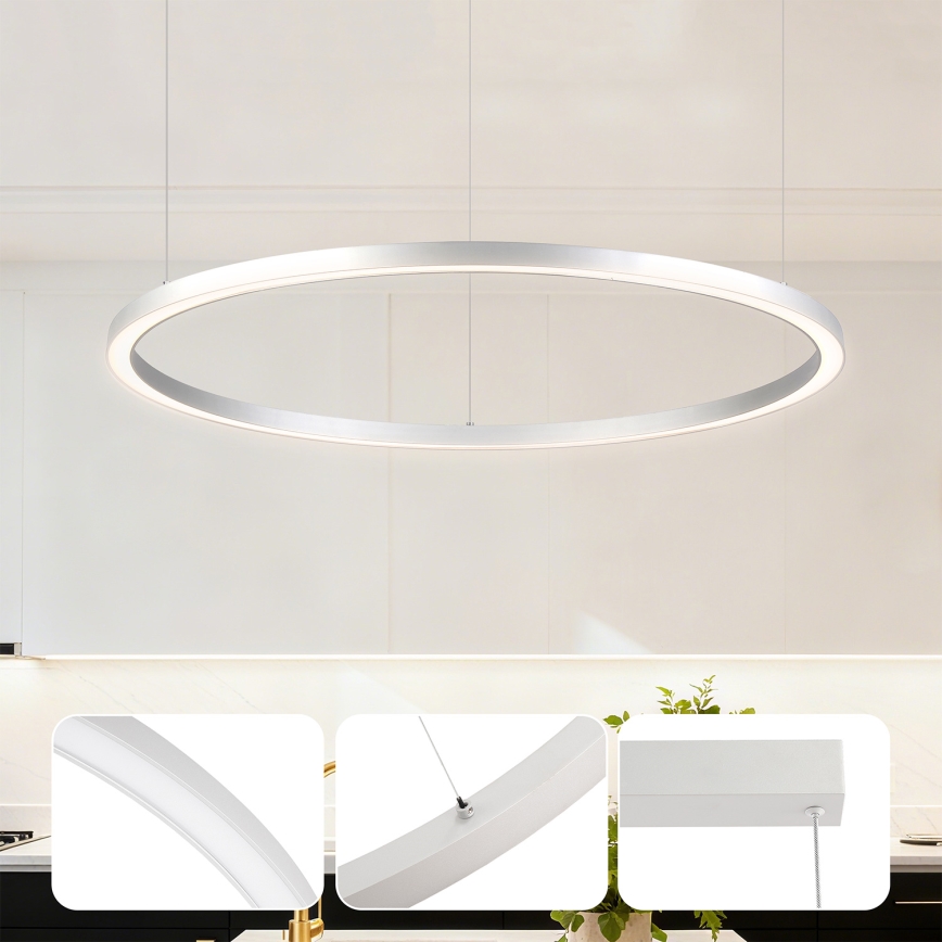 Brilagi - Lustre LED regulável suspenso por cabo PORTOFINO LED/60W/230V 3000-6000K diâmetro 80 cm prateado + controlo remoto