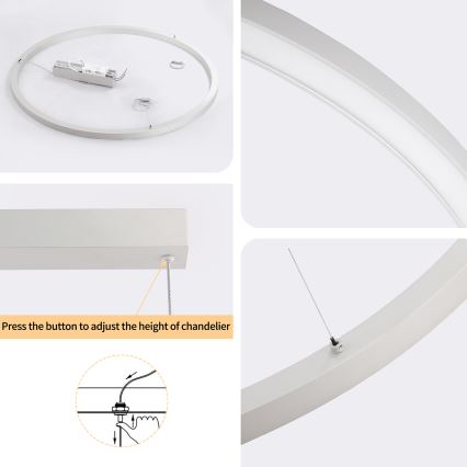 Brilagi - Lustre LED regulável suspenso por cabo PORTOFINO LED/60W/230V 3000-6000K diâmetro 80 cm prateado + controlo remoto