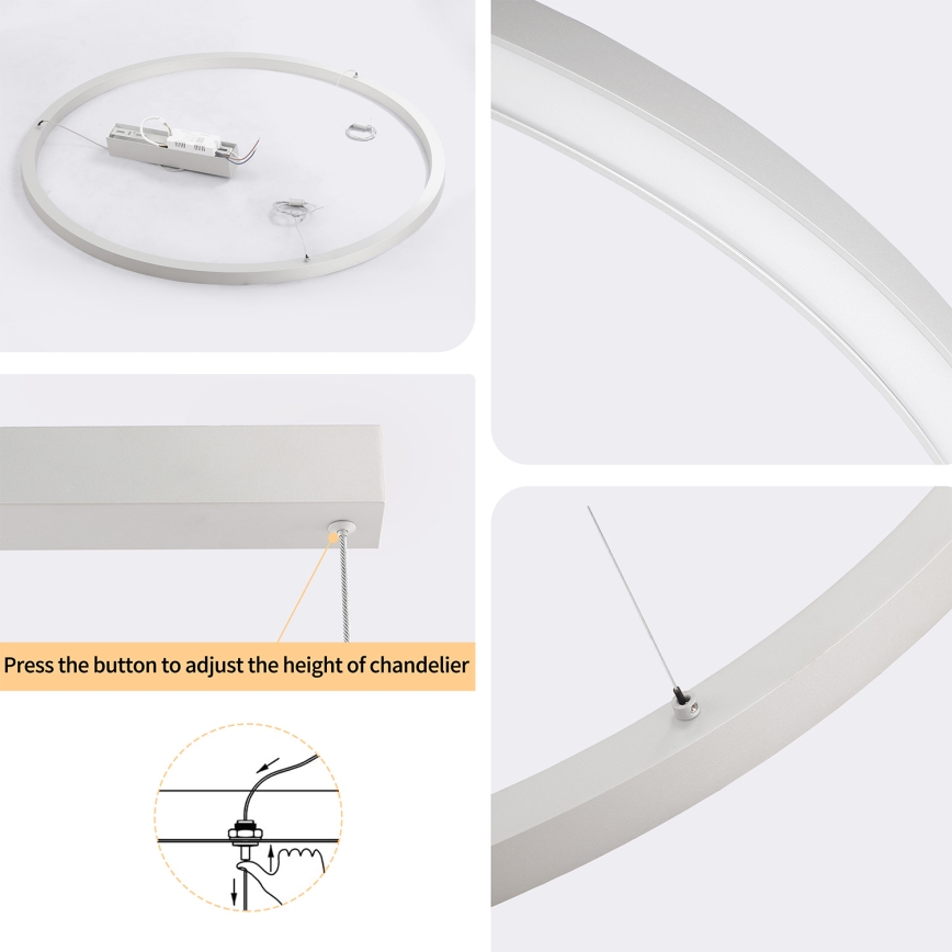 Brilagi - Lustre LED regulável suspenso por cabo PORTOFINO LED/60W/230V 3000-6000K diâmetro 80 cm prateado + controlo remoto