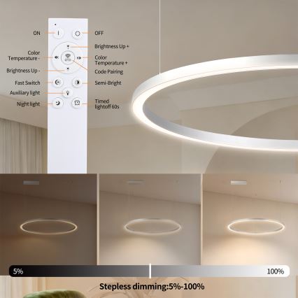 Brilagi - Lustre LED dimerizável suspenso por cabo PORTOFINO LED/60W/230V 3000-6000K Ø 80 cm prateado + controlo remoto