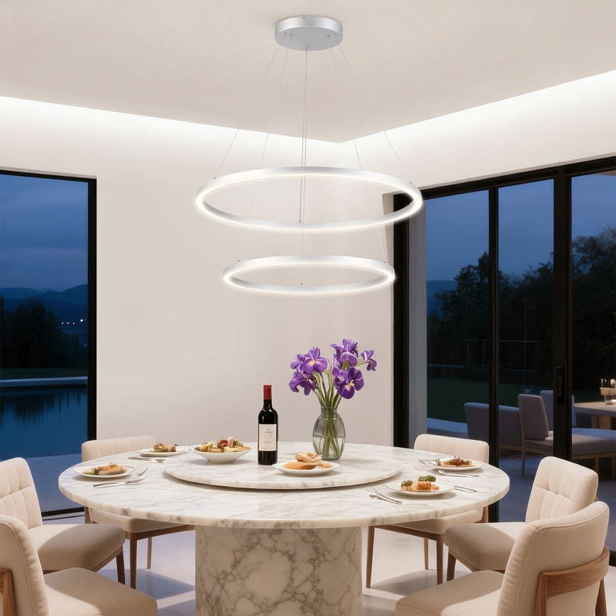 Brilagi - Lustre LED dimerizável suspenso por cabo PORTOFINO LED/98W/230V 3000-6000K Ø 80 cm prateado + controlo remoto