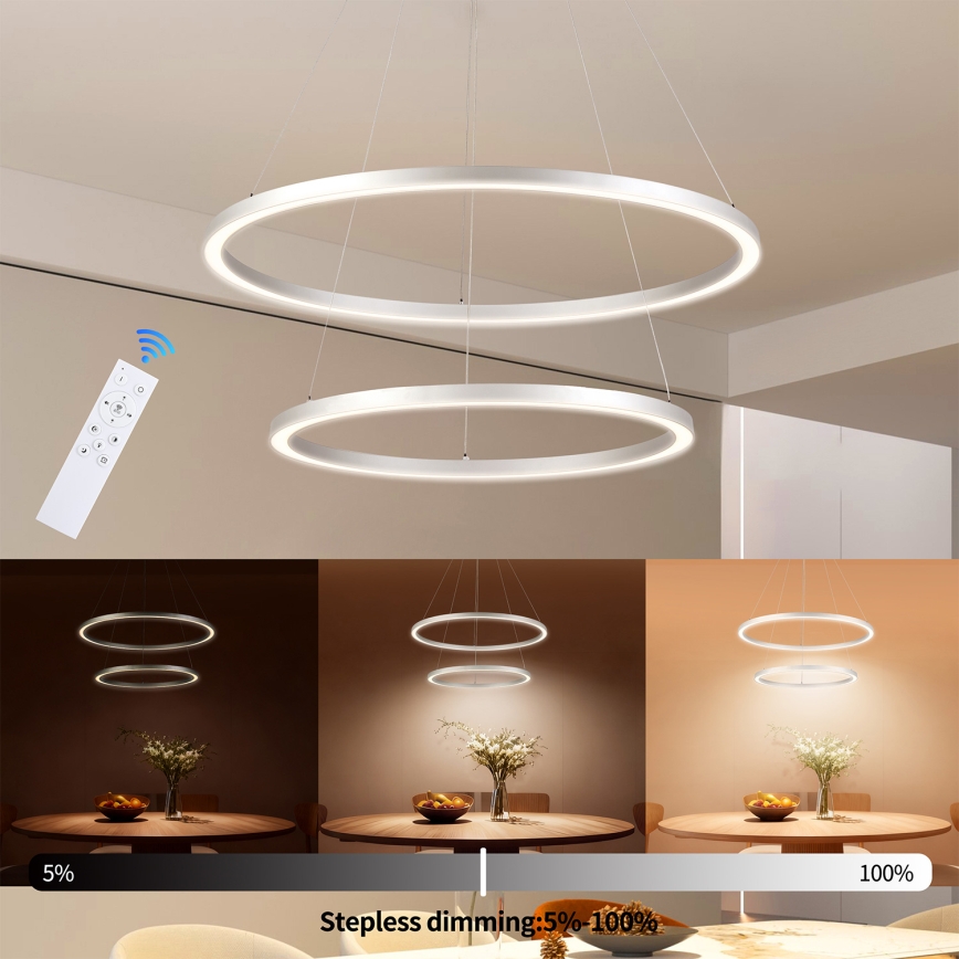 Brilagi - Lustre LED dimerizável suspenso por cabo PORTOFINO LED/98W/230V 3000-6000K Ø 80 cm prateado + controlo remoto