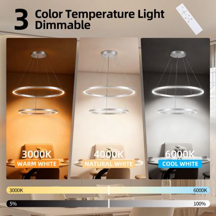 Brilagi - Lustre LED dimerizável suspenso por cabo PORTOFINO LED/98W/230V 3000-6000K Ø 80 cm prateado + controlo remoto