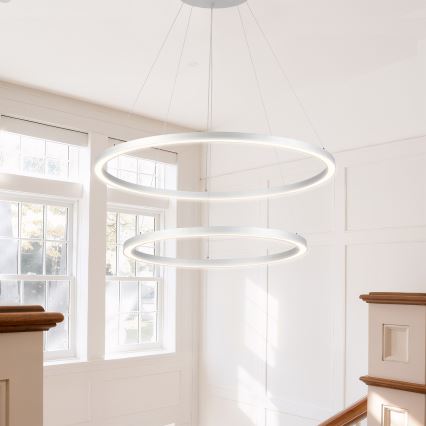 Brilagi - Lustre LED dimerizável suspenso por cabo PORTOFINO LED/98W/230V 3000-6000K Ø 80 cm prateado + controlo remoto