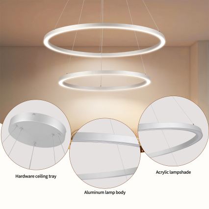 Brilagi - Lustre LED dimerizável suspenso por cabo PORTOFINO LED/98W/230V 3000-6000K Ø 80 cm prateado + controlo remoto