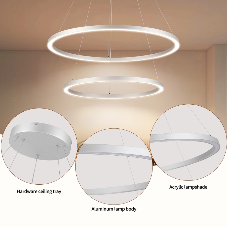 Brilagi - Lustre LED dimerizável suspenso por cabo PORTOFINO LED/98W/230V 3000-6000K Ø 80 cm prateado + controlo remoto