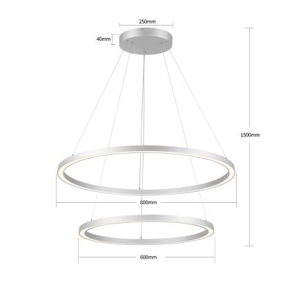 Brilagi - Lustre LED dimerizável suspenso por cabo PORTOFINO LED/98W/230V 3000-6000K Ø 80 cm prateado + controlo remoto