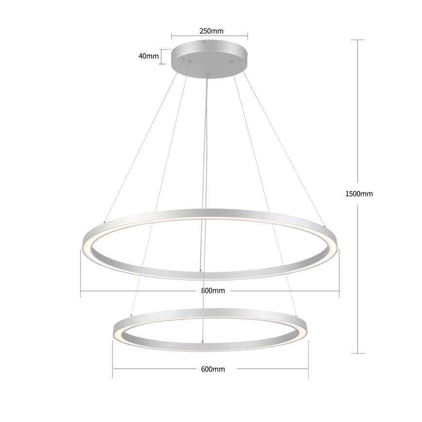 Brilagi - Lustre LED dimerizável suspenso por cabo PORTOFINO LED/98W/230V 3000-6000K Ø 80 cm prateado + controlo remoto