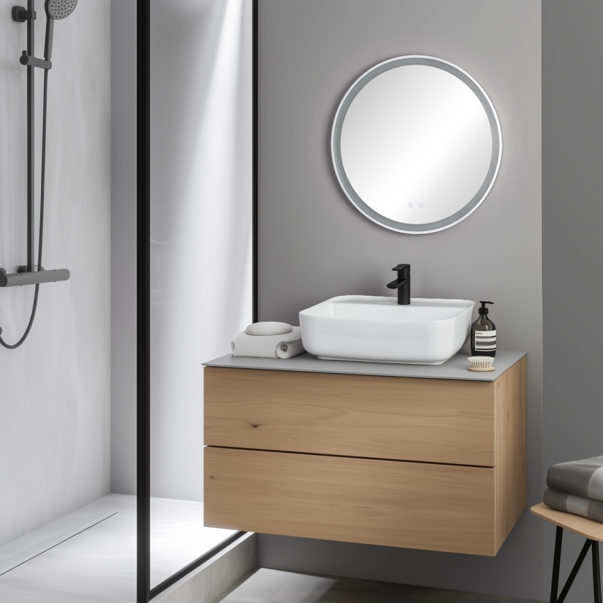 Brilagi - Espelho de casa de banho aquecido com LED dimável e iluminação integrada ALU PRO LED/18W/230V Ø 60 cm 3000/4000/6500K IP44 cromo mate IRC 90