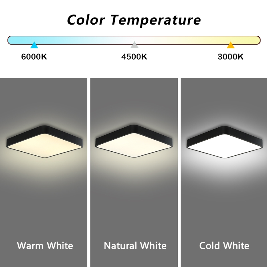 Brilagi - Luminária de teto LED dimmerizável POOL LED/48W/230V 3000-6000K 50x50 cm preta + comando à distância