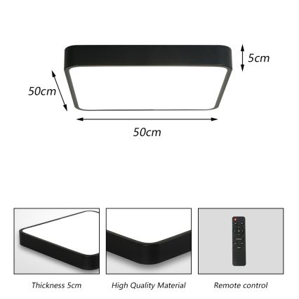 Brilagi - Luminária de teto LED dimmerizável POOL SQUARE LED/48W/230V 3000-6000K 50x50 cm preta + comando à distância