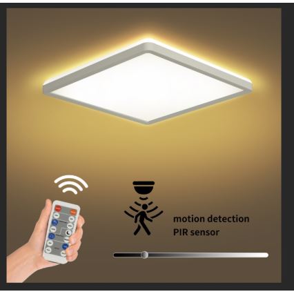 Brilagi - Luminária LED Regulável com sensor de movimento e crepúsculo ULTRA SLIM LED/18W/230V 30x30 cm + controlo remoto