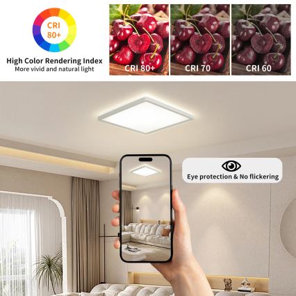 Brilagi - Luminária LED Regulável com sensor de movimento e crepúsculo ULTRA SLIM LED/18W/230V 30x30 cm + controlo remoto