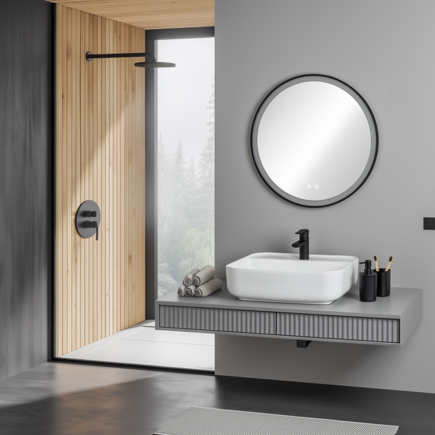 Brilagi - Espelho de casa de banho LED aquecido ALU PRO, regulável, com retroiluminação, LED/18W/230V, Ø 60 cm, 3000/4000/6500K, IP44, preto, IRC 90