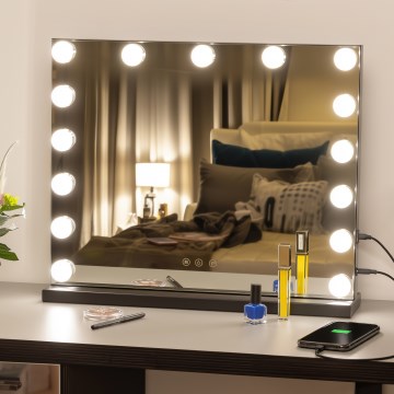 BRILAGI - LED Espelho de maquilhagem com dimmer HOLLYWOOD LED/15W/230V CCT + USB preto