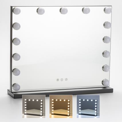 BRILAGI - LED Espelho de maquilhagem com dimmer HOLLYWOOD LED/15W/230V CCT + USB preto