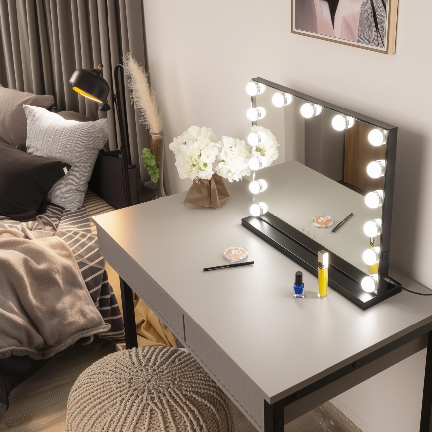 BRILAGI - LED Espelho de maquilhagem com dimmer HOLLYWOOD LED/15W/230V CCT + USB preto